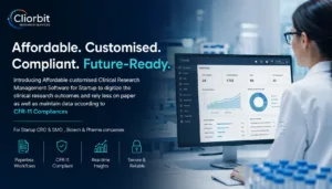 Cliorbit clinical research management software dashboard designed for startup CROs, SMOs, biotech and pharma companies to support paperless workflows, real-time study tracking, secure data management and CFR-11 compliant clinical research operations.